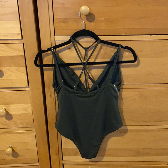 Forest Green Deep V Bodysuit - Picture 2 of 6